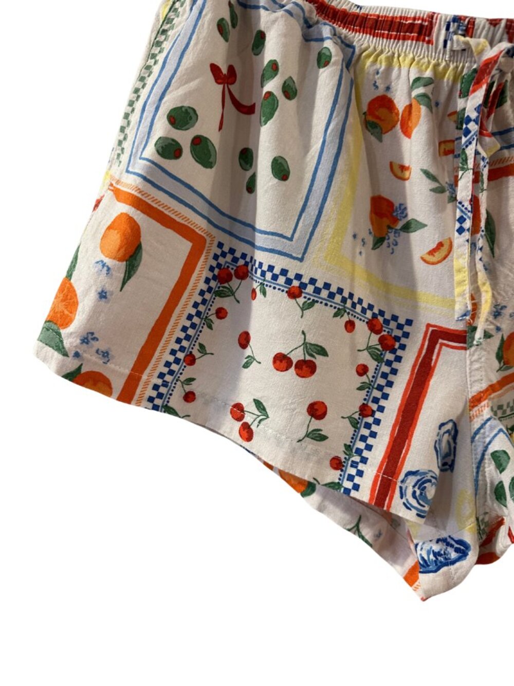 Wild Fable Linen Blend Fruit & Veggie Print White Drawstring Loose Shortes - M - Picture 4 of 7